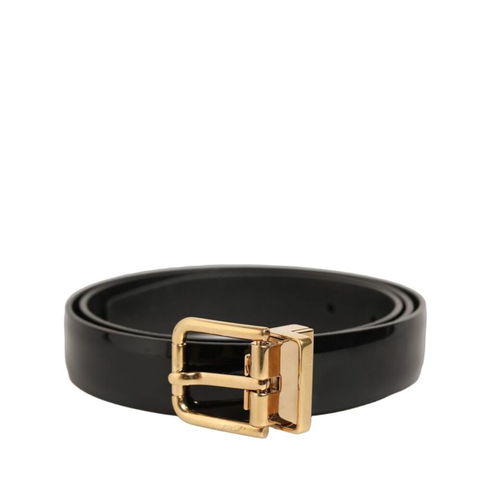 Dolce & Gabbana Black Classic Leather Gold Tone Buckle Men's Belt